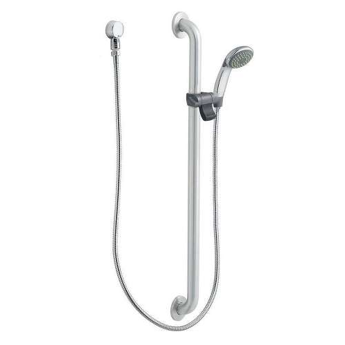 Single Function Hand Shower Package with Slide Bar, Hose and Wall Supply in Chrome/Stainless
