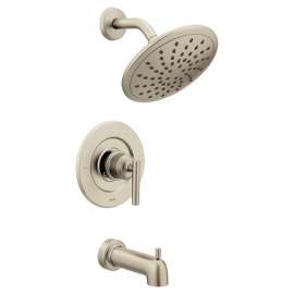 Pressure Balanced Tub and Shower Trim Package with Single Function Shower Head in Brushed Nickel