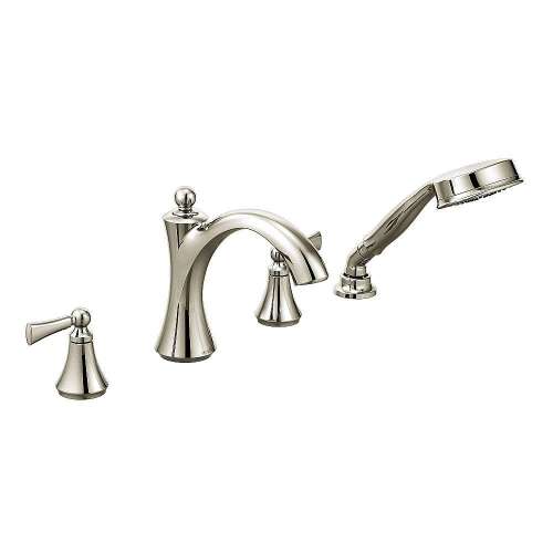 Polished Nickel Two-Handle Roman Tub Faucet Includes Hand Shower