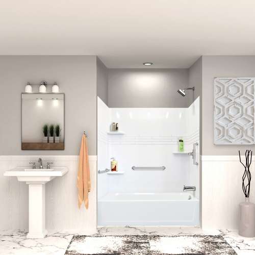 K-3060R-680WHTBB 60-in x 30-in Tub/Shower Kit with Right Drain and Backer Boards, White