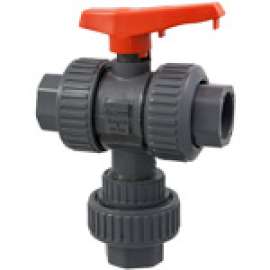 S45D2-E 1 SOC TU DIV BV EPDM PVC, Ball Valve - Socket, True Union, 3-Way 2-Position Diverter, PVC Schedule 80, EPDM, S45D2