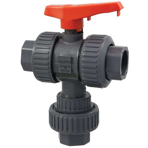 S45D2-V 3/4 SOC TU DIV BV FKM PVC, Ball Valve - Socket, True Union, 3-Way 2-Position Diverter, PVC Schedule 80, FKM, S45D2