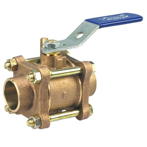 S595Y 1-1/2 CXC 600# FP BV 3-PC, Three-Piece Bronze Ball Valve - Full Port, Solder End Connections, S-595-Y - Box of 2