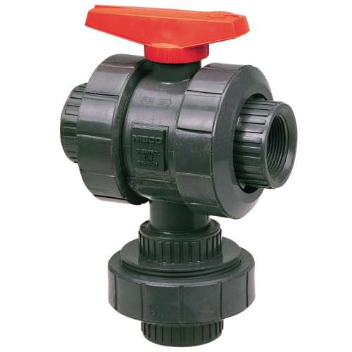 T45M3-E 1 1/4 THD TU MULTI BV EPDM PVC, Ball Valve - Threaded, True Union, 3-Way 3-Position Multi-Port, PVC Schedule 80, EPDM, T45M3-E