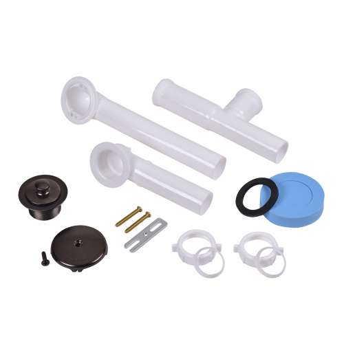 Full Kit, Plastic Tubular - White Uni-Lift Stopper w/ Rubbed Bronze Finish Trim