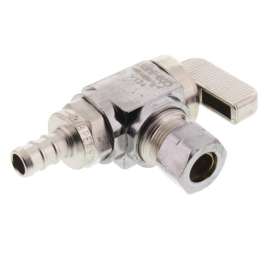 3/8in PEX Crimp x 3/8in OD Compression Angle Stop in Chrome Plated