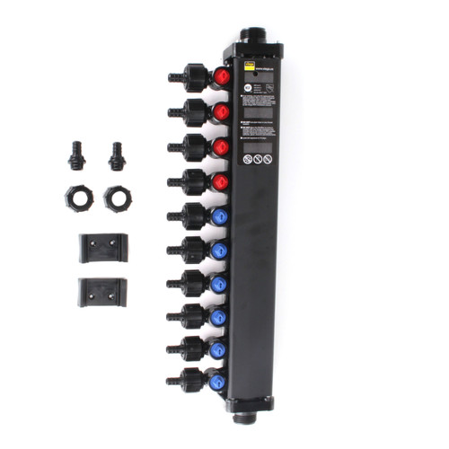 1/2in PollyAlloy PEX Crimp Dual Temperature MiniBloc with 10 Port, 4 hot, 6 cold
