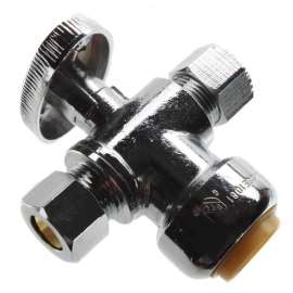 1/2in Push Fit x 3/8in OD 1/4in Turn No Lead Brass Dual Angle Stop Valve