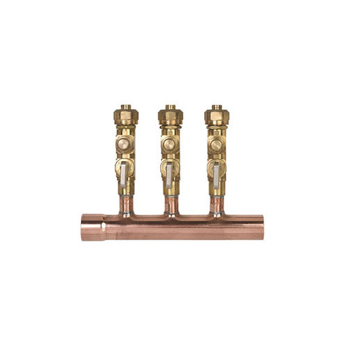 1in Copper 3 Outlets Manifold with 1/2in Compression Balancing Valves