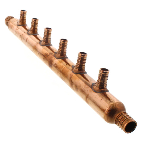 3/4in PEX Crimp x 1in PEX Crimp Copper Manifold with 1/2in PEX 6 Outlets