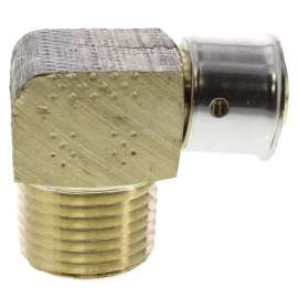 3/4in PEX Press x 1-1/4in Male NPT Zero Lead Bronze Elbow with Attached Sleeve
