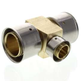 1-1/4in x 1-1/4in x 3/4in PEX Press Zero Lead Bronze Reducing Tee with Attached Sleeve