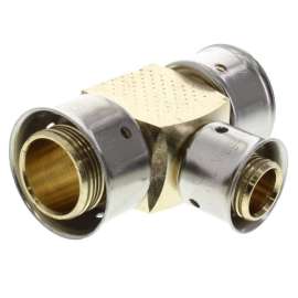 1-1/2in x 1-1/2in x 1-1/4in PEX Press Zero Lead Bronze Reducing Tee with Attached Sleeve