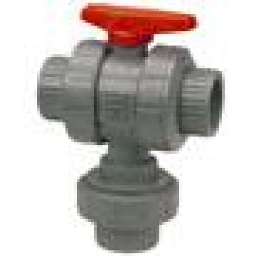Ball Valve 3/4in CPVC Schedule 80 Threaded True Union 3-Way 3-Position Multi-Port FKM O-Ring, Teflon Seat