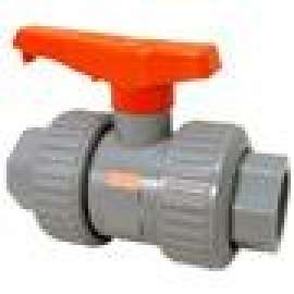 Bleach Ball Valve 2in CPVC Schedule 80 Model D Universal Ends True Union Vented FKM O-Ring, Teflon Seat