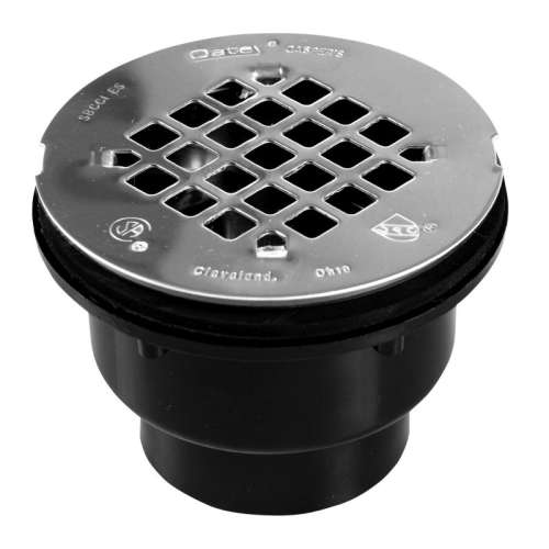 Shower Drain 2in ABS 2-Part Hub End with SS Strainer