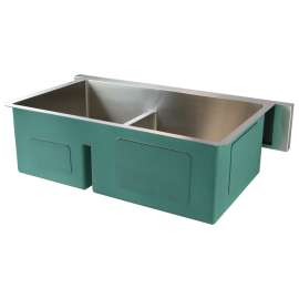 16 Gauge 60/40 Double Farmhouse Stainless Steel Sink Bowls with Low Divide 35.875