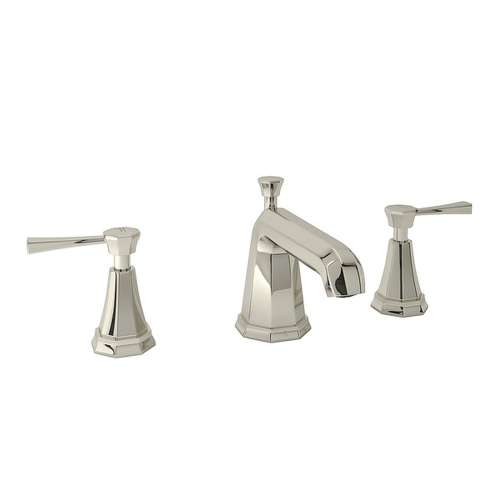 High Neck Widespread Lavatory Faucet with Metal Lever in Polished Nickel