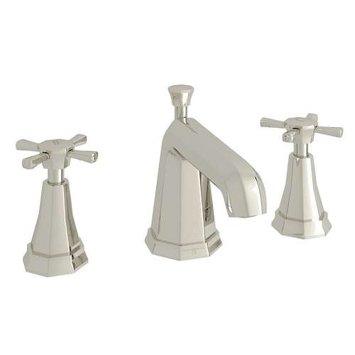 Perrin and Rowe Deco U.3142X-PN-2 High Neck Widespread Lavatory Faucet with Cross Handle in Polished Nickel