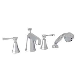 U.3152LS-M Perrin and Rowe Deco 4-Hole Deck Mount Tub Filler with Metal Lever Handshower