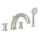 4-Hole Deck Mount Modified C-Spout Bathtub Filler with Cross Handle Handshower in Polished Nickel