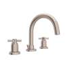 3-Hole Tubular C-Spout Widespread Lavatory Faucet with Cross Handle in Satin Nickel