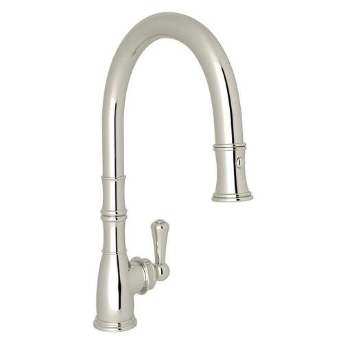 Georgian Era Traditional Pulldown Kitchen Faucet With Metal Lever Handle In Polished Nickel