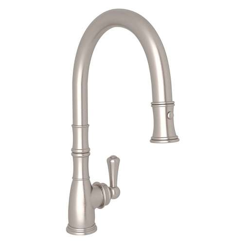Georgian Era Traditional Pulldown Kitchen Faucet With Metal Lever Handle In Satin Nickel