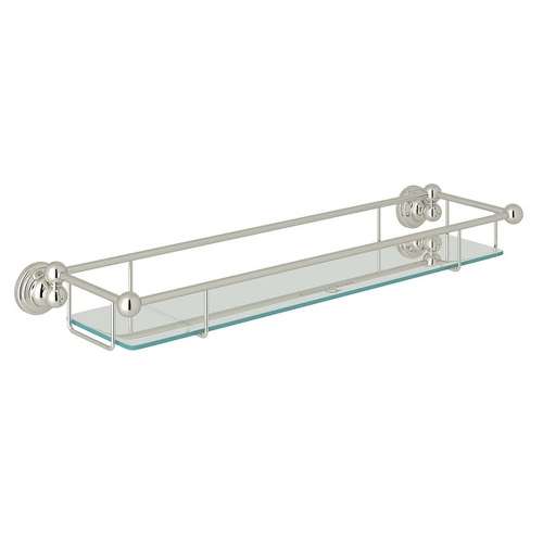 Wall Mount Glass Vanity Shelf in Polished Nickel
