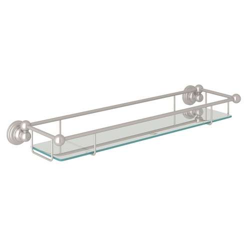 Wall Mount Glass Vanity Shelf in Satin Nickel