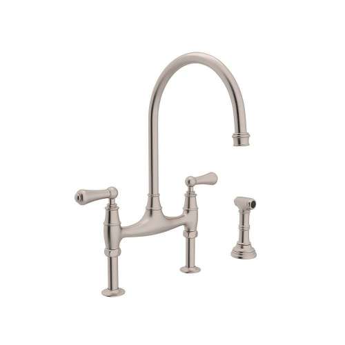 Perrin and Rowe U.4719L-STN-2 Bridge Kitchen Faucet in Satin Nickel