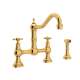 Bridge Kitchen Faucet and Metal Cross Handles in English Gold