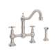 Bridge Kitchen Faucet and Metal Cross Handles in Satin Nickel