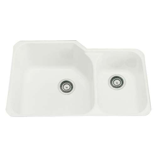 33in Double Basin Undermount Fireclay Kitchen Sink in Biscuit