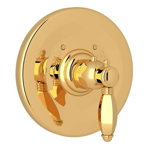 Thermostatic Trim Plate with Hex Metal Lever and without Volume Control in Italian Brass