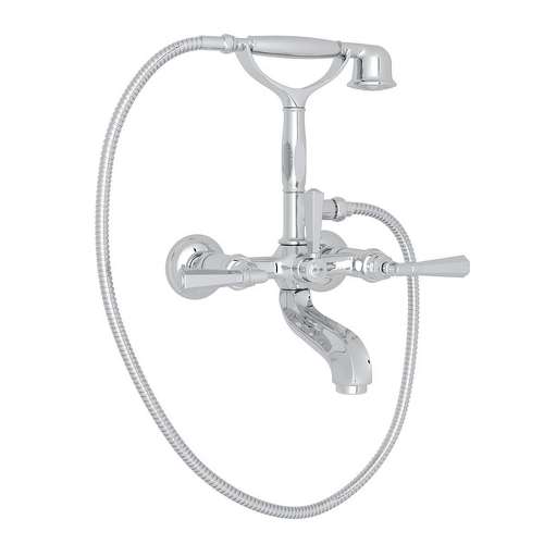 Exposed Tub Set with Metal Lever Handshower in Polished Chrome