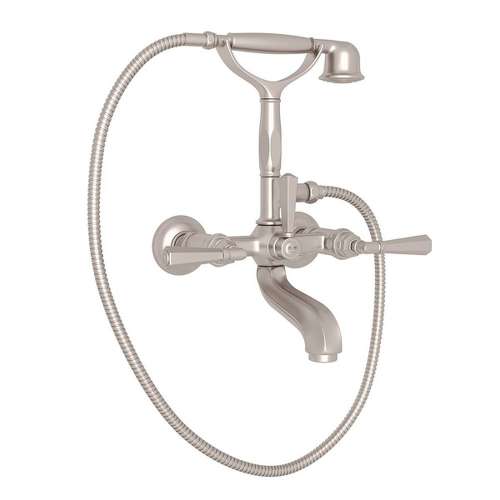 Exposed Tub Set with Metal Lever Handshower in Satin Nickel