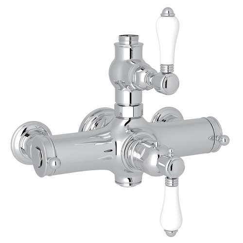 Italian Bath Exposed Thermostatic Valve with White Porcelain Lever in Polished Chrome