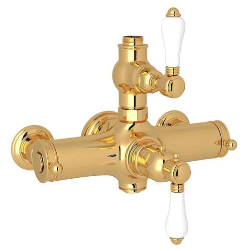 Italian Bath Exposed Thermostatic Valve with White Porcelain Lever in Italian Brass