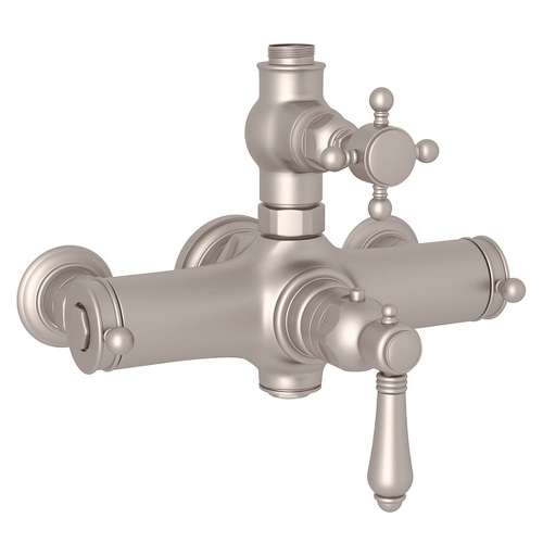 Italian Bath Exposed Thermostatic Valve with Cross Handle in Satin Nickel