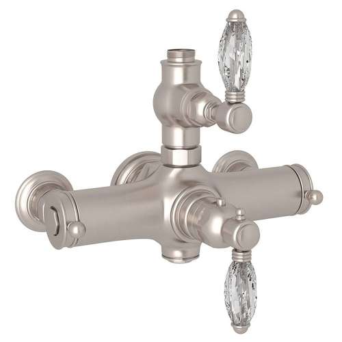 Italian Bath Exposed Thermostatic Valve with Crystal Lever in Satin Nickel