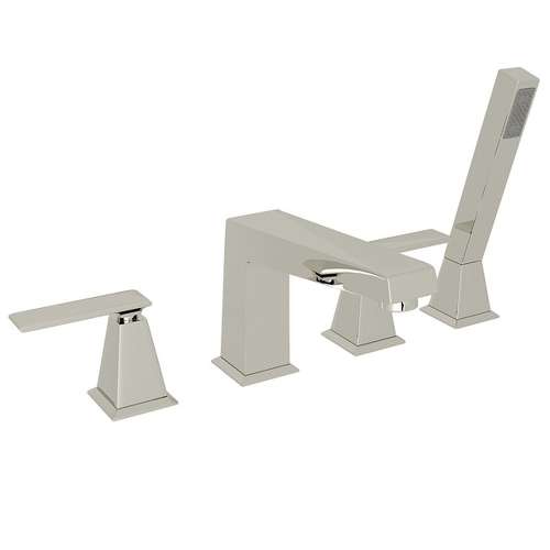 Vincent A1004LVPN 4-Hole Deck Mount Tub Filler with Metal Lever Handshower in Polished Nickel
