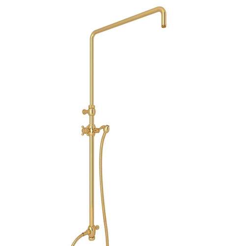 Riser with Diverter, Hose and Sliding Handshower Holder in Italian Brass