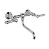 Wall Mount Bridge Lavatory Faucet with Metal Levers and Low Swinging Spout in Polished Chrome