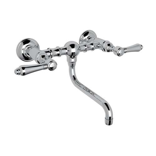 Wall Mount Bridge Lavatory Faucet with Metal Levers and Low Swinging Spout