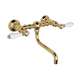 Wall Mount Bridge Lavatory Faucet with Porcelain Levers and Low Swinging Spout in Italian Brass