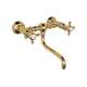 Wall Mount Bridge Lavatory Faucet with Crystal Cross Handles and Low Swinging Spout in Italian Brass