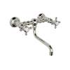 Wall Mount Bridge Lavatory Faucet with Crystal Cross Handles and Low Swinging Spout in Polished Nickel