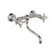 Wall Mount Bridge Lavatory Faucet with Crystal Cross Handles and Low Swinging Spout in Polished Nickel