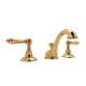 C-Spout Widespread Lavatory Faucet with Metal Lever Pop-Up in Italian Brass